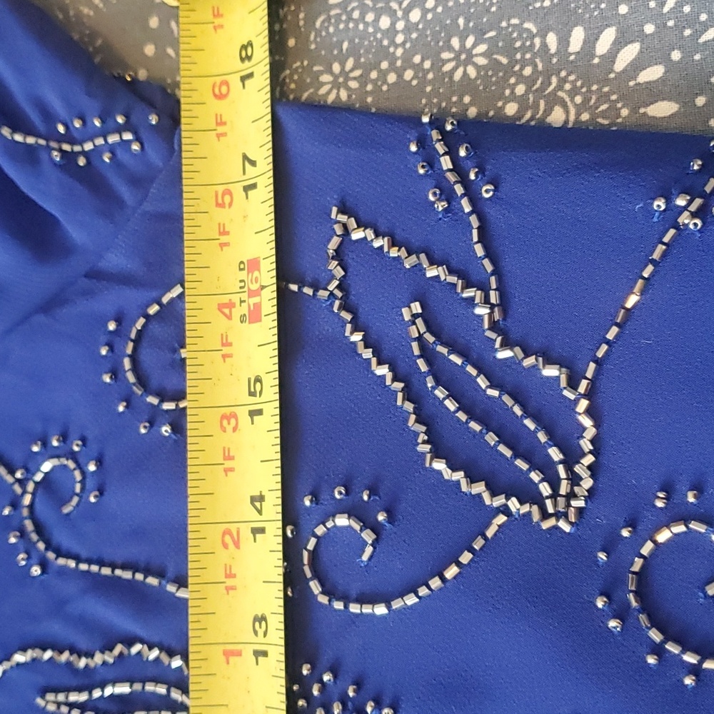Beautiful Blue JKARA sz 10 long dress with chrome black beading. - Picture 6 of 6